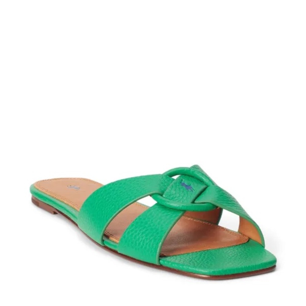 NWOT Polo Ralph Lauren Green Leather Slide Sandals